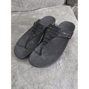 FitFlop Incastone Black Bling Thong Sandals Women's Size 10 Comfort Casual